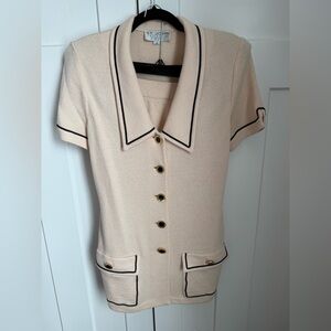 Vintage St. John by Marie Gray Cream Skirt Set with Black Trim size 8. Like new.